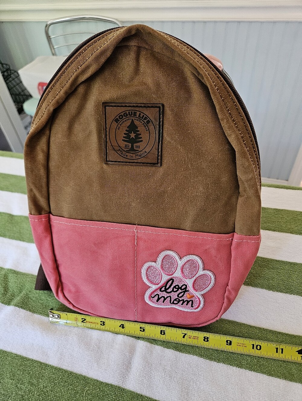 Rogue Life Made In Maine Two-Tone Brown & Pink Canvas Sling Bag- Dog Mom Patch
